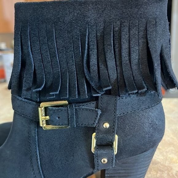 Lauren Ralph Lauren Boots Womens 7.5B Black Suede Fringe & Buckle Zip Western - Picture 6 of 11